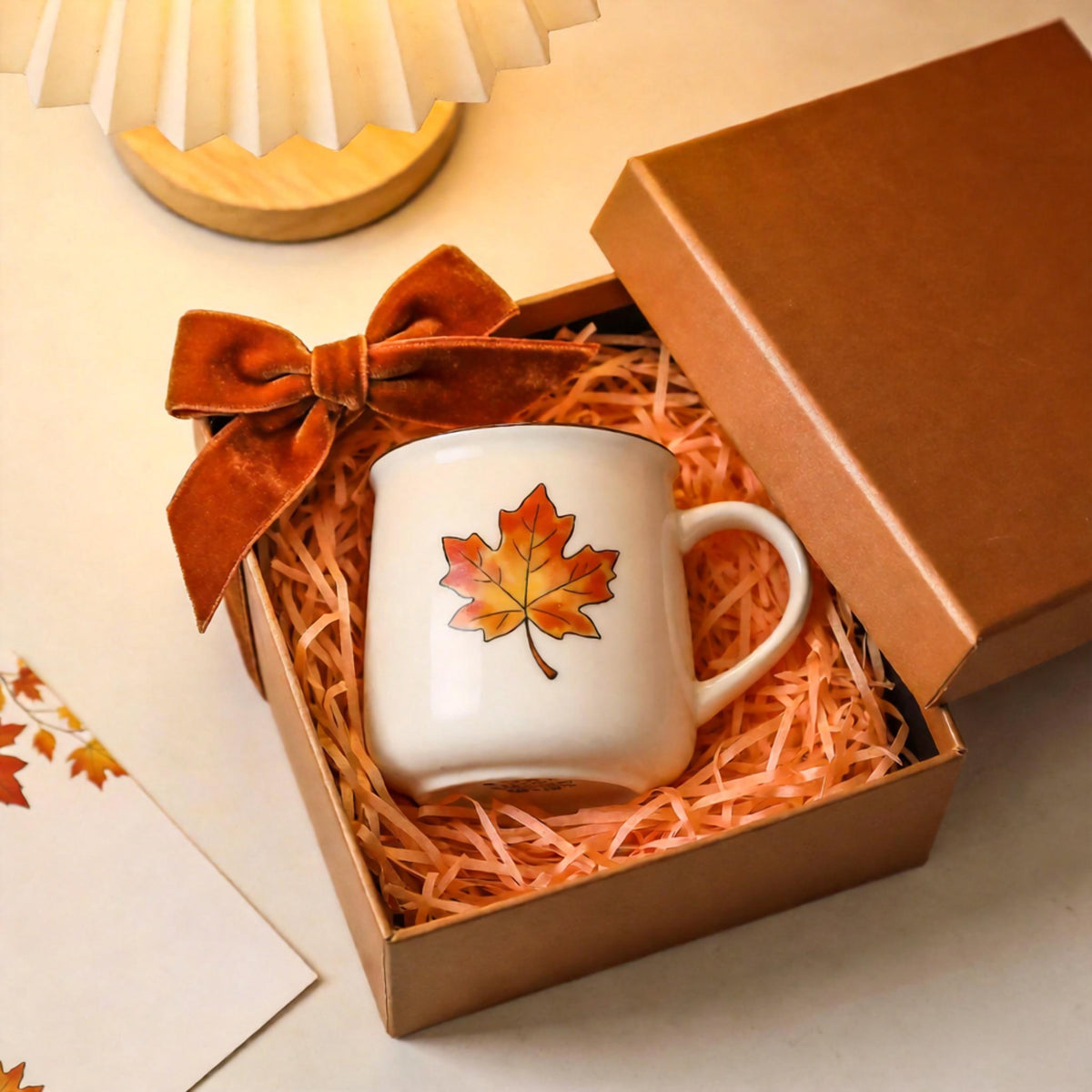 Fall Maple Leaf Ceramic Mug – Cream Coffee Cup with Red, Orange & Golden Autumn Artwork for Cozy Mornings, Reading Corners & Seasonal Gifting