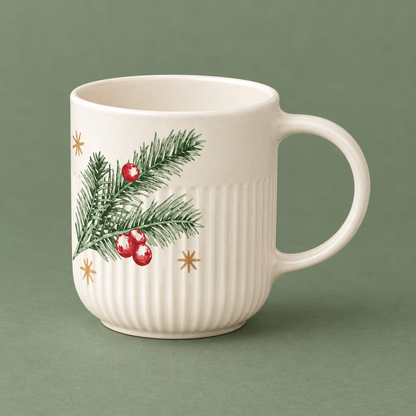 Side view of ribbed cream mug and handle attachments