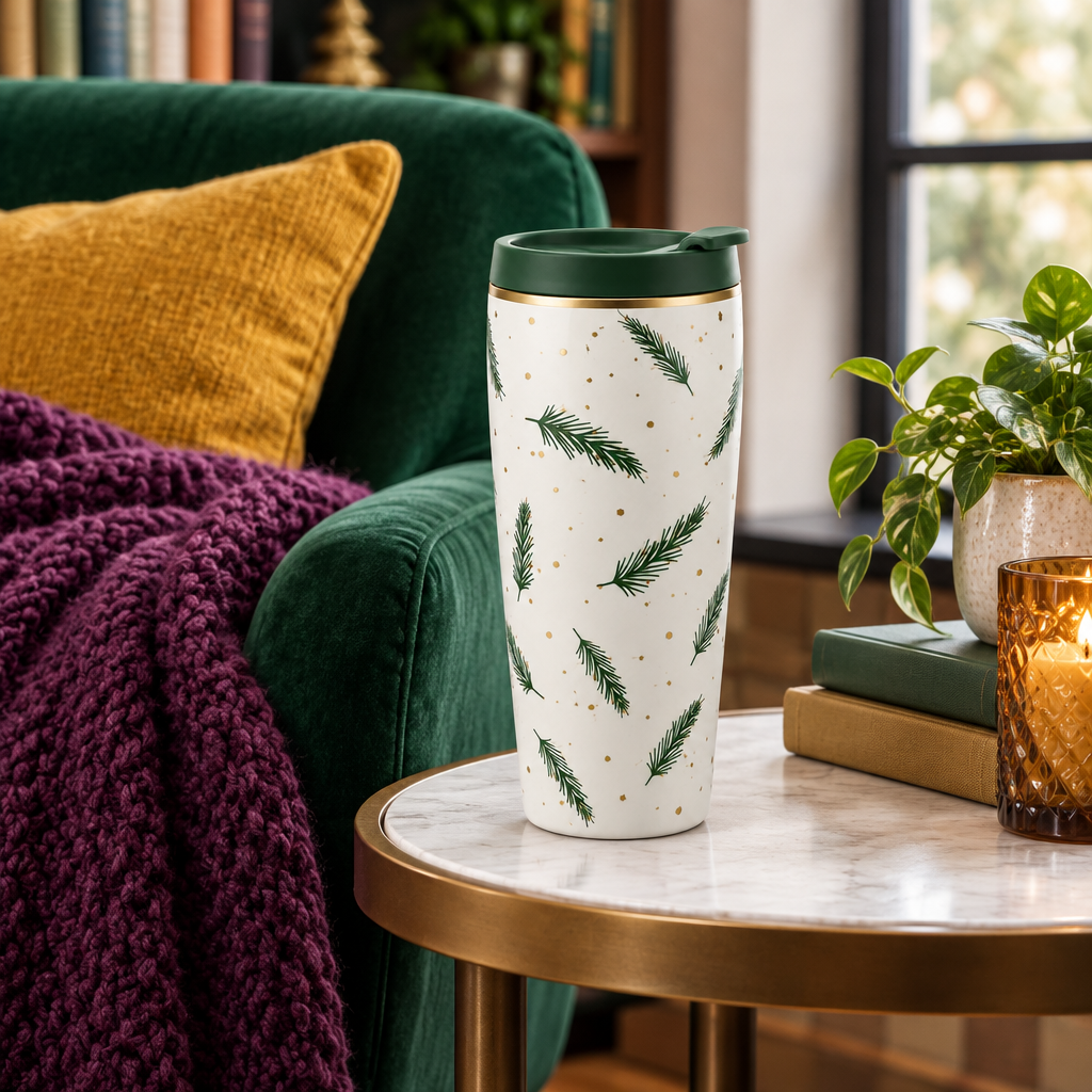 Pine tumbler concept in a richly colored reading corner